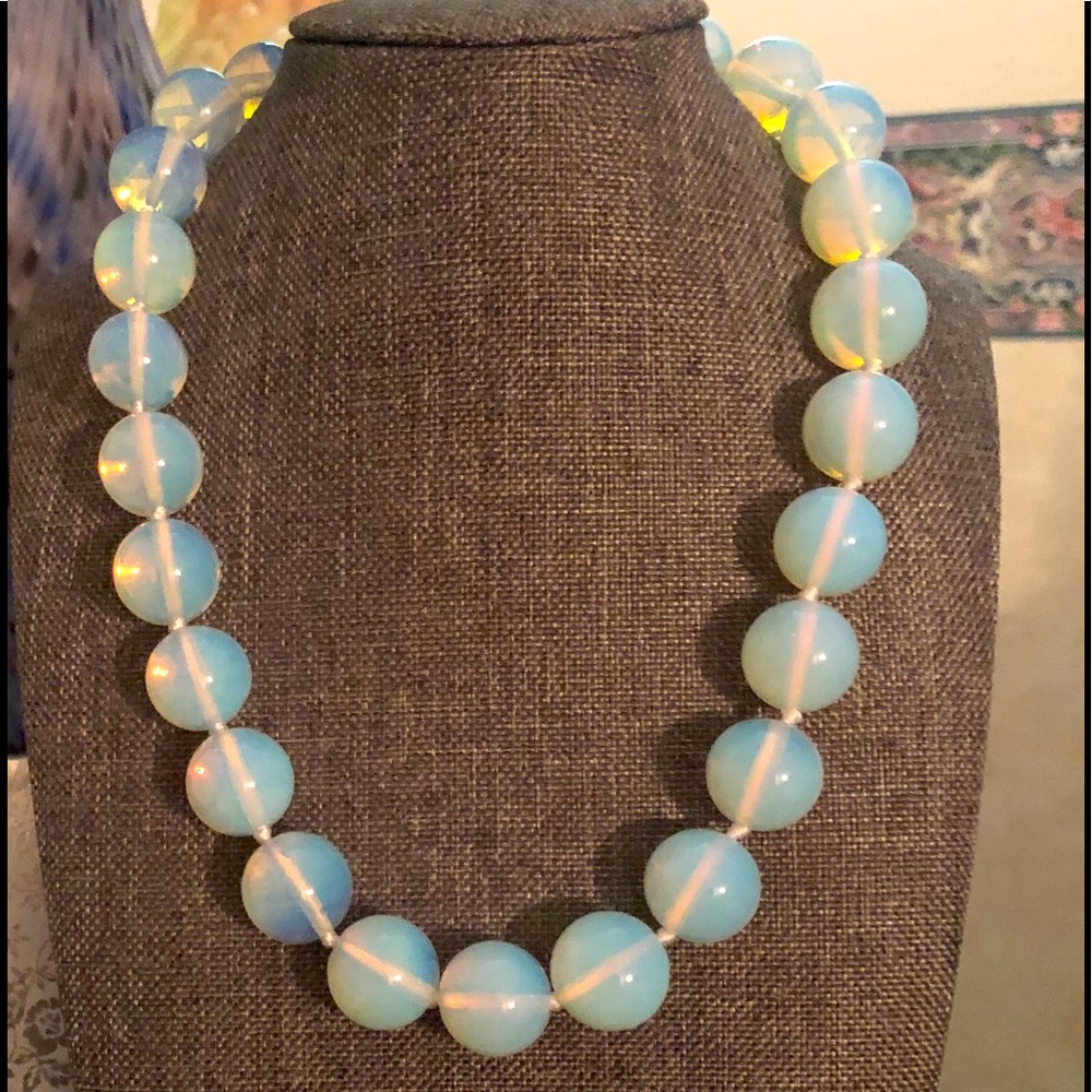 Opalite Beads Silvertone Necklace (18-20 in)
